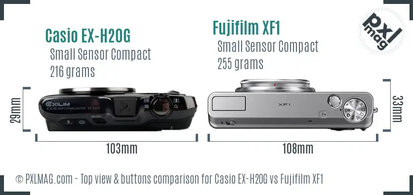 Casio EX-H20G vs Fujifilm XF1 top view buttons comparison