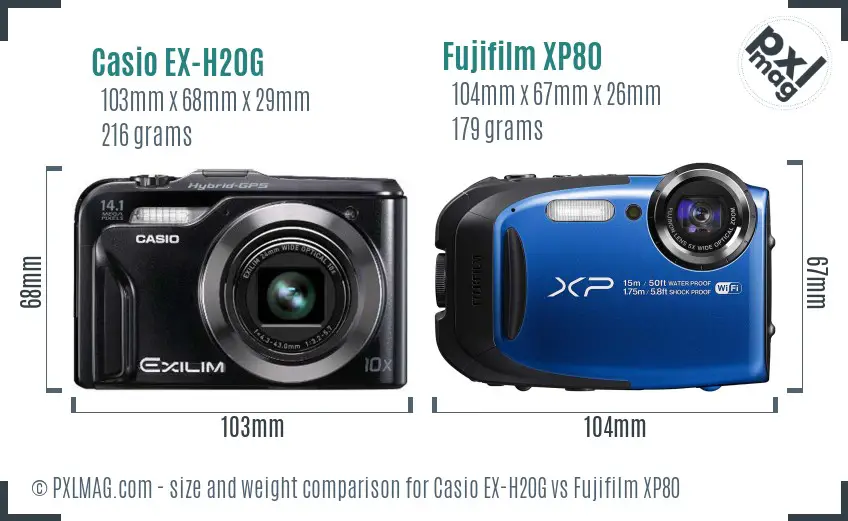 Casio EX-H20G vs Fujifilm XP80 size comparison Casio EX-H20G vs Fujifilm XP80 size comparison