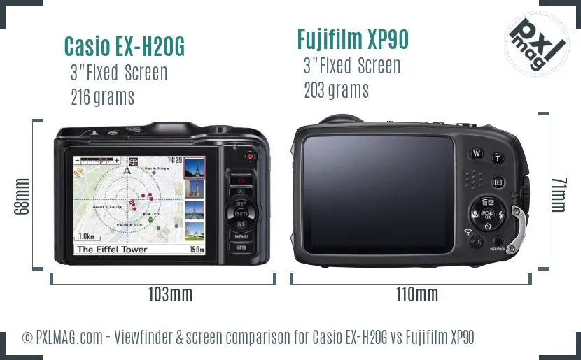 Casio EX-H20G vs Fujifilm XP90 Screen and Viewfinder comparison