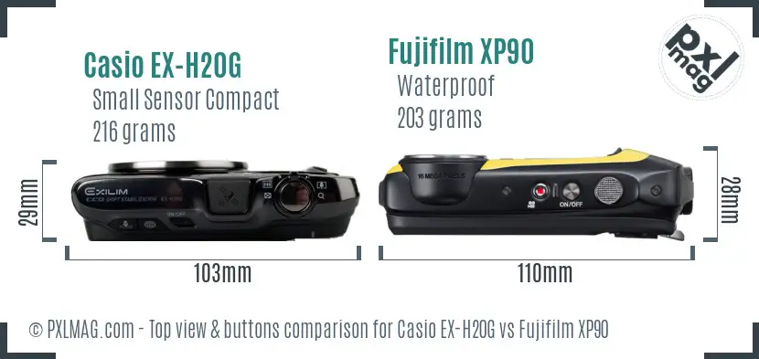 Casio EX-H20G vs Fujifilm XP90 top view buttons comparison