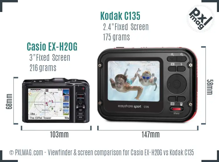 Casio EX-H20G vs Kodak C135 Screen and Viewfinder comparison