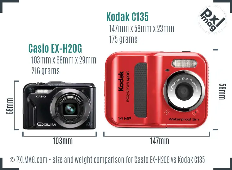 Casio EX-H20G vs Kodak C135 size comparison