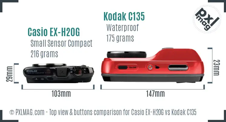 Casio EX-H20G vs Kodak C135 top view buttons comparison