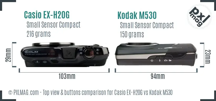 Casio EX-H20G vs Kodak M530 top view buttons comparison