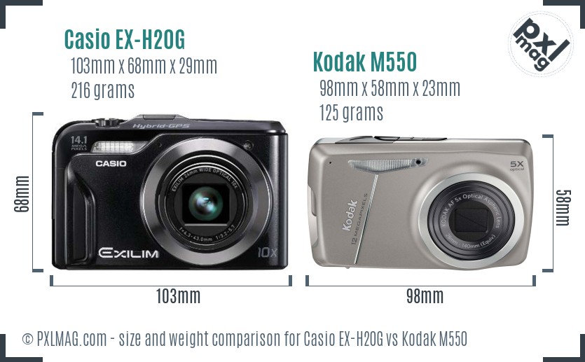 Casio EX-H20G vs Kodak M550 size comparison