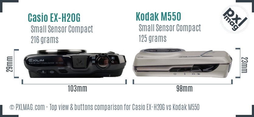 Casio EX-H20G vs Kodak M550 top view buttons comparison
