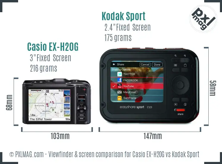 Casio EX-H20G vs Kodak Sport Screen and Viewfinder comparison