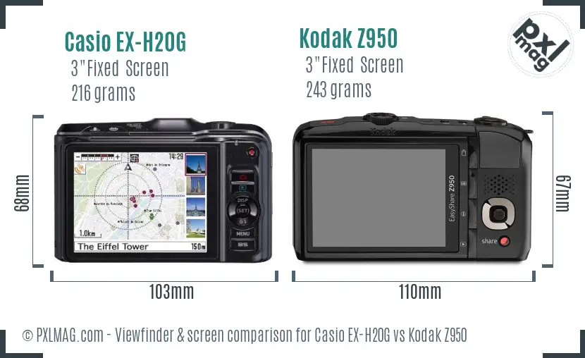 Casio EX-H20G vs Kodak Z950 Screen and Viewfinder comparison