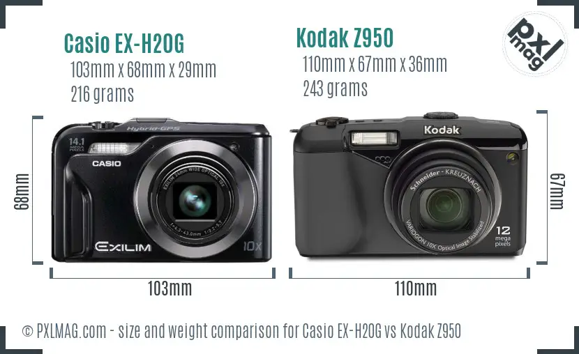 Casio EX-H20G vs Kodak Z950 size comparison