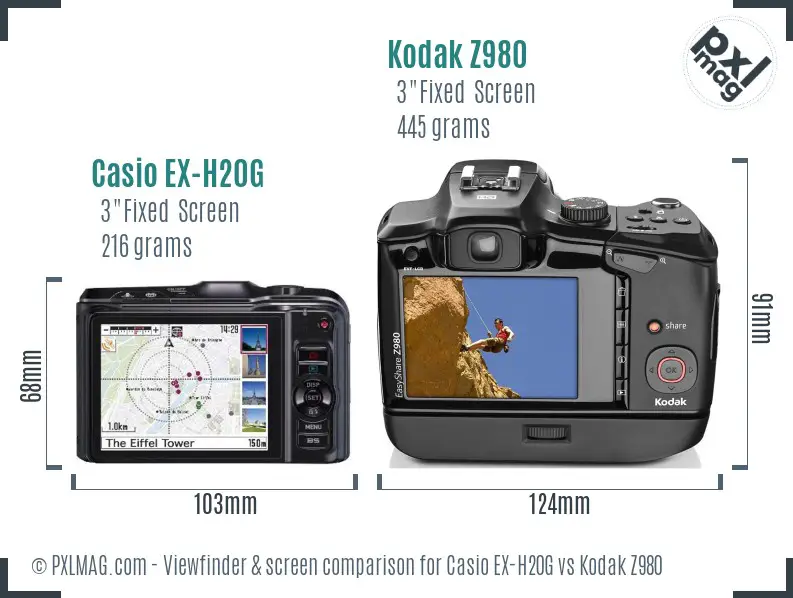 Casio EX-H20G vs Kodak Z980 Screen and Viewfinder comparison