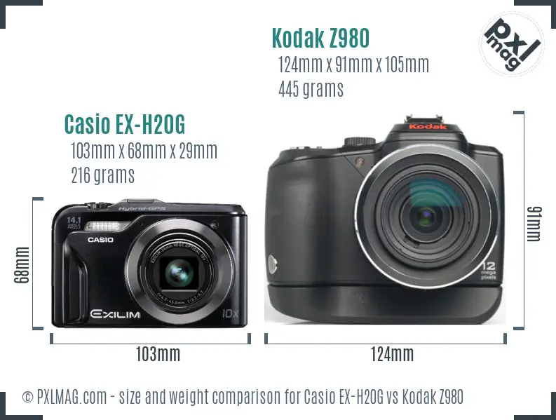 Casio EX-H20G vs Kodak Z980 size comparison