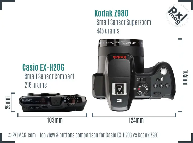 Casio EX-H20G vs Kodak Z980 top view buttons comparison