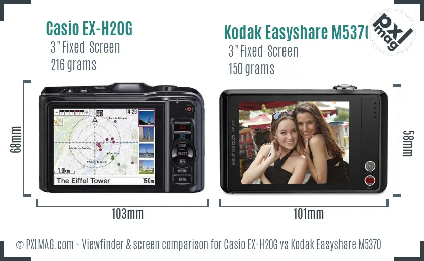 Casio EX-H20G vs Kodak Easyshare M5370 Screen and Viewfinder comparison