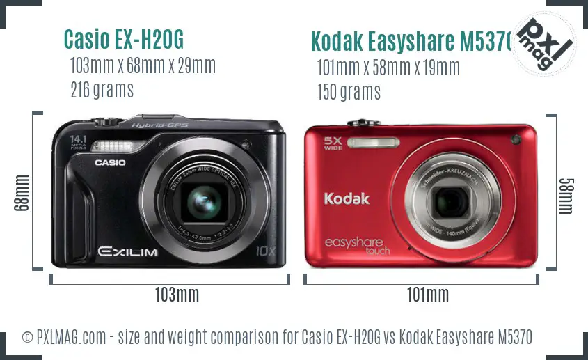 Casio EX-H20G vs Kodak Easyshare M5370 size comparison