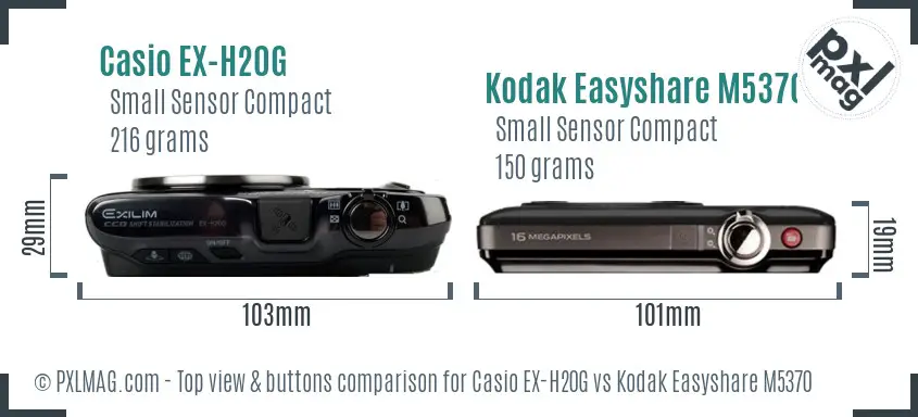 Casio EX-H20G vs Kodak Easyshare M5370 top view buttons comparison