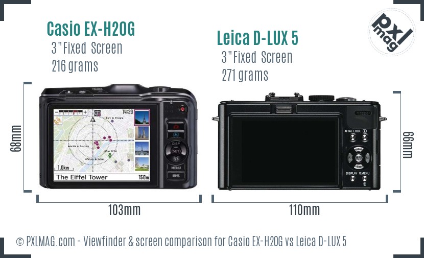 Casio EX-H20G vs Leica D-LUX 5 Screen and Viewfinder comparison
