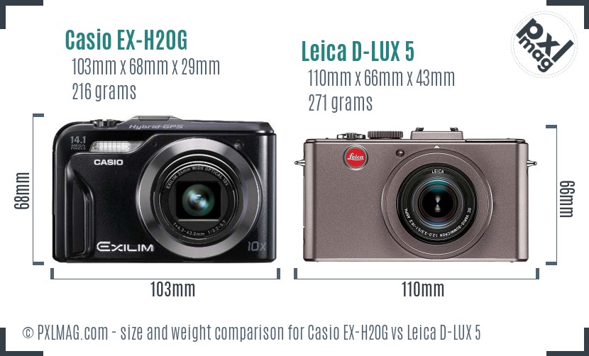 Casio EX-H20G vs Leica D-LUX 5 size comparison