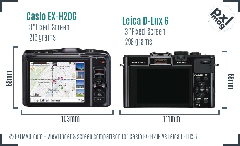 Casio EX-H20G vs Leica D-Lux 6 Screen and Viewfinder comparison
