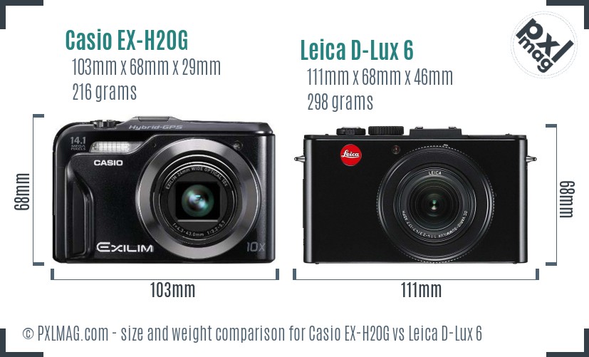 Casio EX-H20G vs Leica D-Lux 6 size comparison