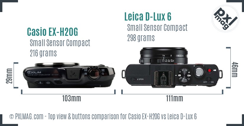 Casio EX-H20G vs Leica D-Lux 6 top view buttons comparison
