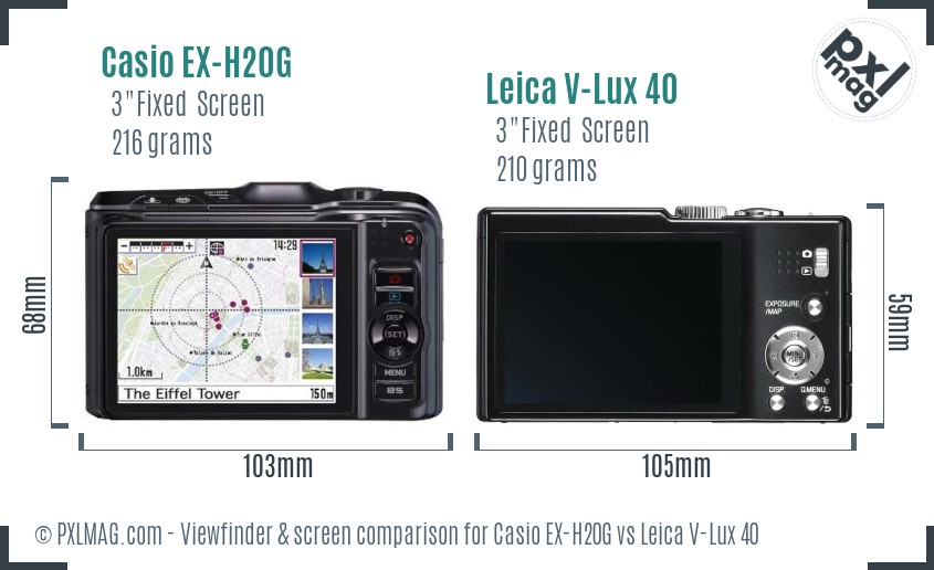 Casio EX-H20G vs Leica V-Lux 40 Screen and Viewfinder comparison