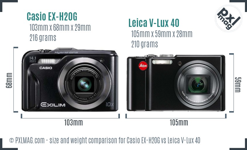 Casio EX-H20G vs Leica V-Lux 40 size comparison Casio EX-H20G vs Leica V-Lux 40 size comparison