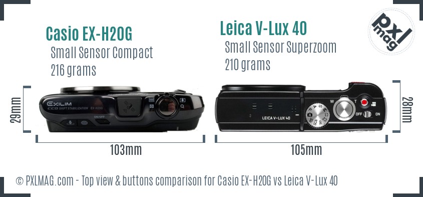 Casio EX-H20G vs Leica V-Lux 40 top view buttons comparison