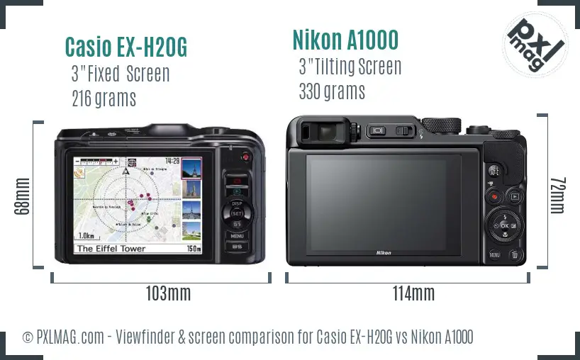 Casio EX-H20G vs Nikon A1000 Screen and Viewfinder comparison