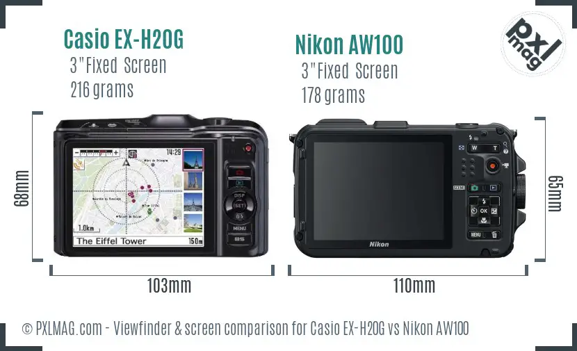 Casio EX-H20G vs Nikon AW100 Screen and Viewfinder comparison Casio EX-H20G vs Nikon AW100 Screen and Viewfinder comparison