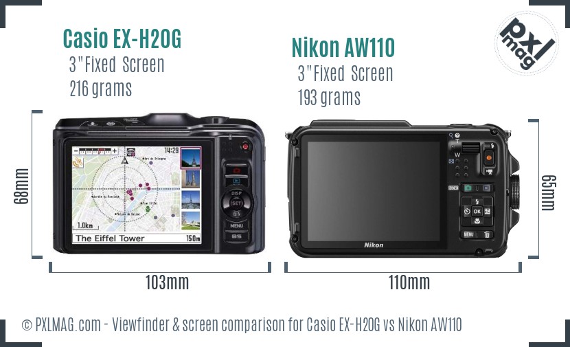 Casio EX-H20G vs Nikon AW110 Screen and Viewfinder comparison