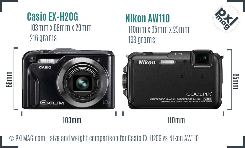 Casio EX-H20G vs Nikon AW110 size comparison