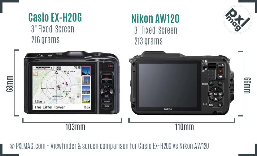 Casio EX-H20G vs Nikon AW120 Screen and Viewfinder comparison