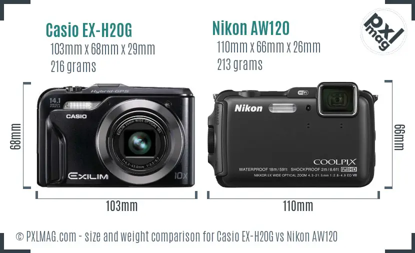 Casio EX-H20G vs Nikon AW120 size comparison