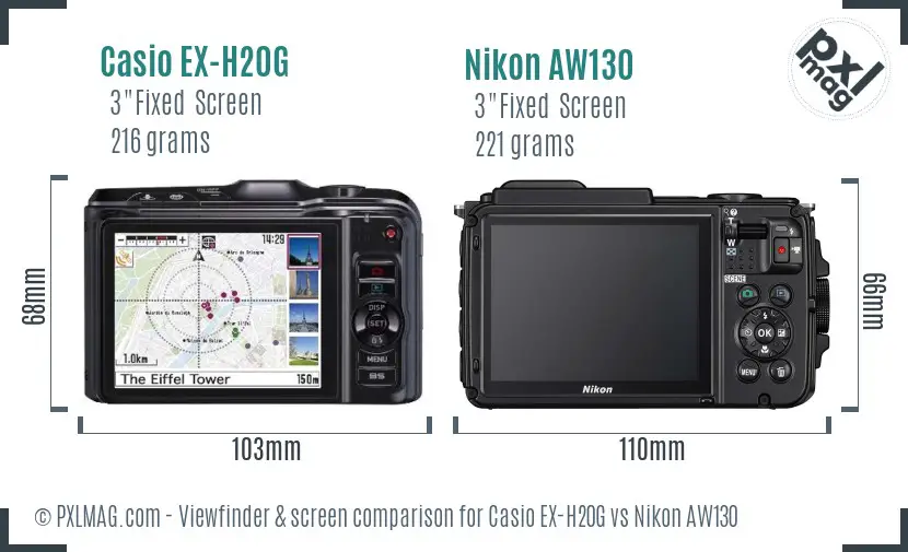 Casio EX-H20G vs Nikon AW130 Screen and Viewfinder comparison