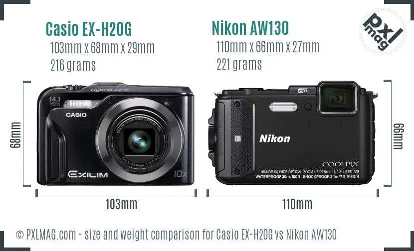 Casio EX-H20G vs Nikon AW130 size comparison