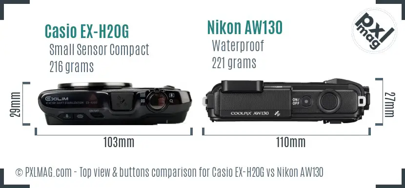 Casio EX-H20G vs Nikon AW130 top view buttons comparison