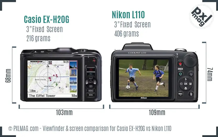 Casio EX-H20G vs Nikon L110 Screen and Viewfinder comparison