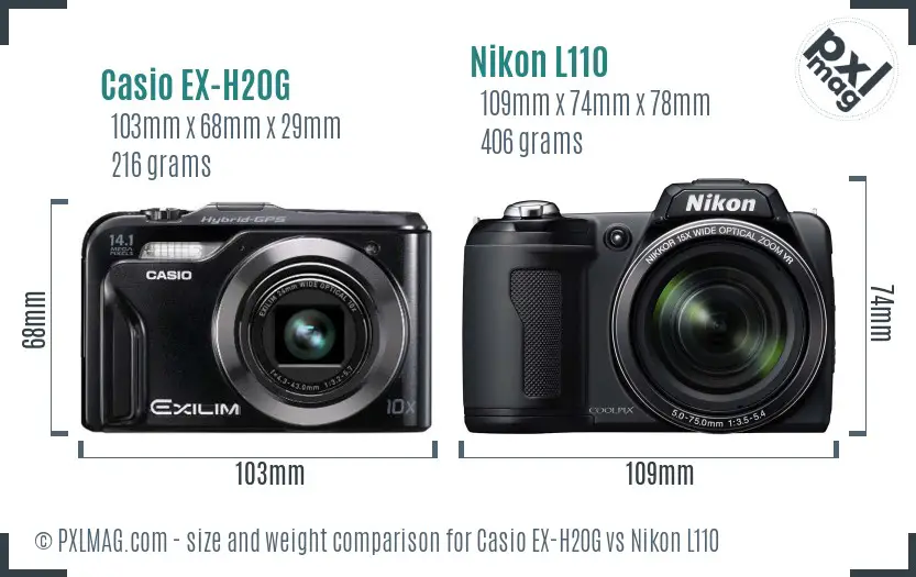 Casio EX-H20G vs Nikon L110 size comparison