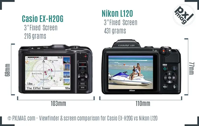 Casio EX-H20G vs Nikon L120 Screen and Viewfinder comparison Casio EX-H20G vs Nikon L120 Screen and Viewfinder comparison