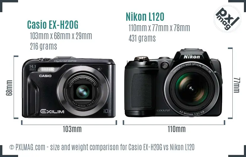 Casio EX-H20G vs Nikon L120 size comparison Casio EX-H20G vs Nikon L120 size comparison