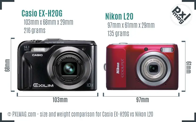 Casio EX-H20G vs Nikon L20 size comparison Casio EX-H20G vs Nikon L20 size comparison