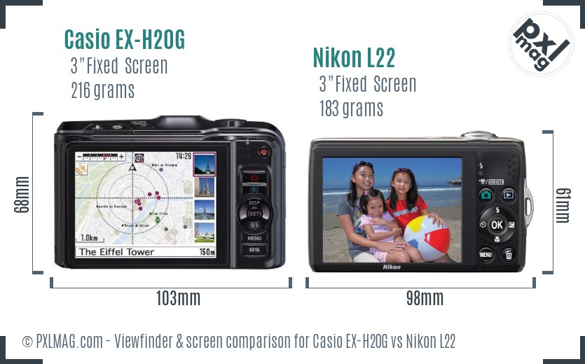 Casio EX-H20G vs Nikon L22 Screen and Viewfinder comparison