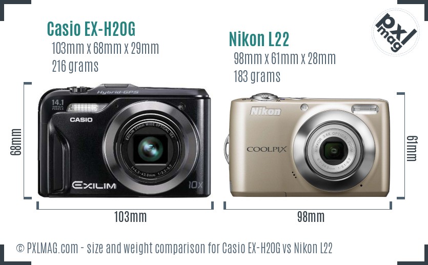 Casio EX-H20G vs Nikon L22 size comparison Casio EX-H20G vs Nikon L22 size comparison