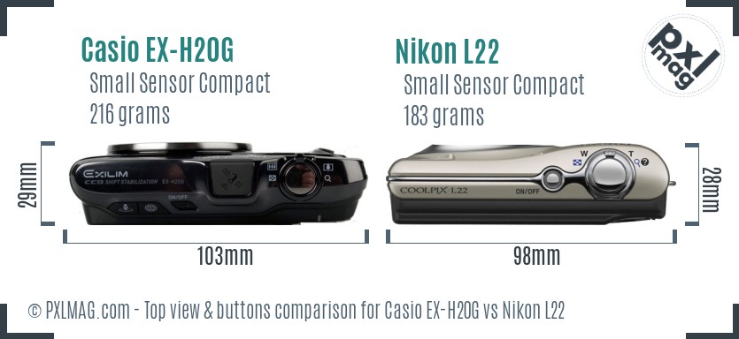 Casio EX-H20G vs Nikon L22 top view buttons comparison