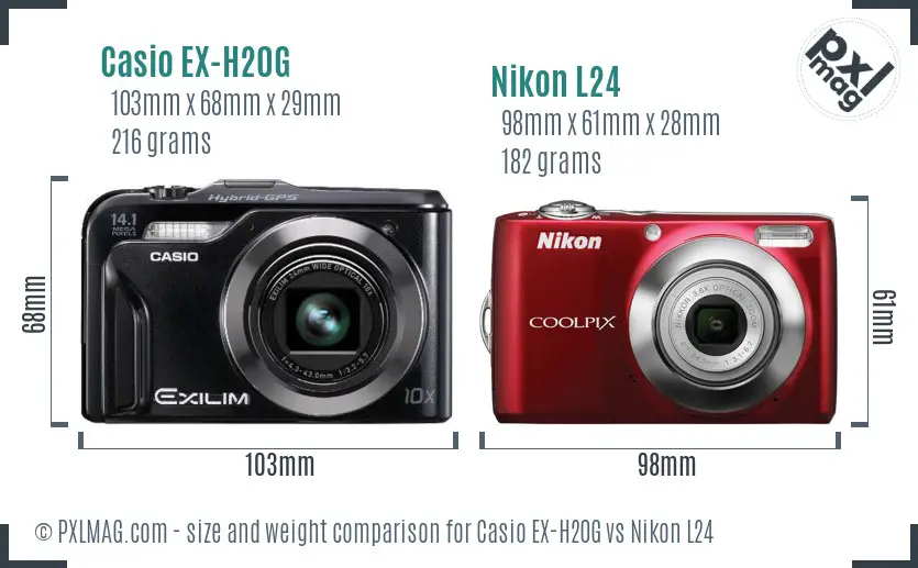 Casio EX-H20G vs Nikon L24 size comparison Casio EX-H20G vs Nikon L24 size comparison