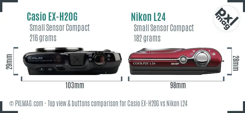 Casio EX-H20G vs Nikon L24 top view buttons comparison Casio EX-H20G vs Nikon L24 top view buttons comparison