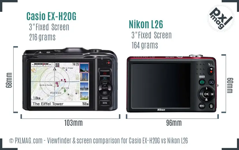 Casio EX-H20G vs Nikon L26 Screen and Viewfinder comparison