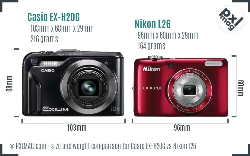 Casio EX-H20G vs Nikon L26 size comparison