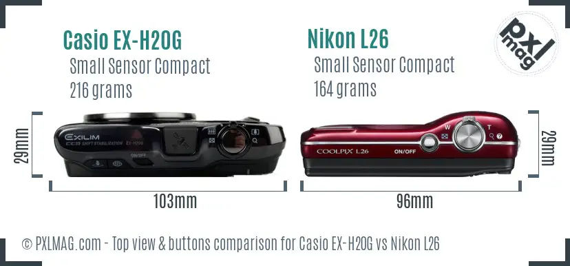 Casio EX-H20G vs Nikon L26 top view buttons comparison