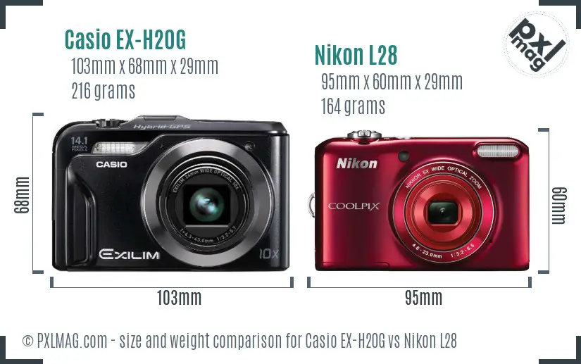 Casio EX-H20G vs Nikon L28 size comparison